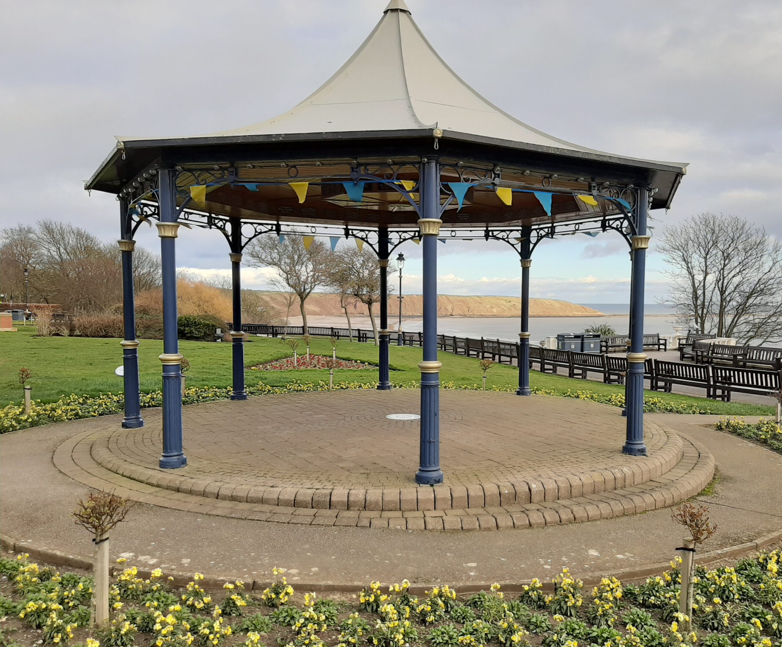 View of Filey coast through bandstand