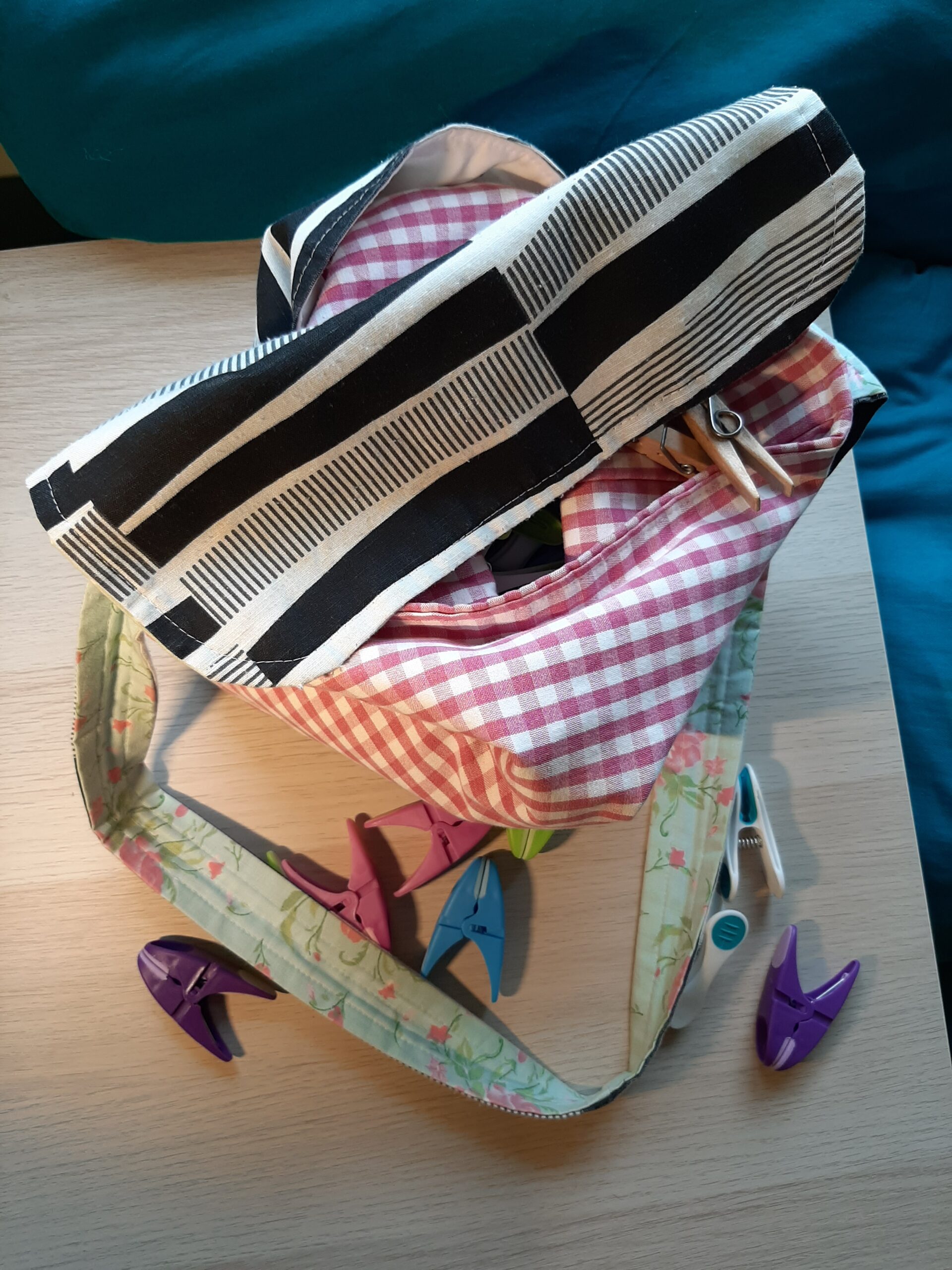 home made peg bag includes red gingham fabric